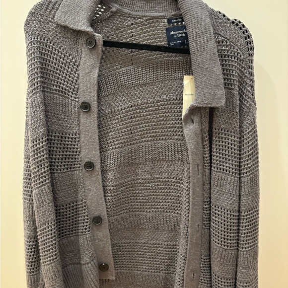 Abercrombie & Fitch Men’s Open-Knit Button-Up Cardigan in Gray - Picture 2 of 4